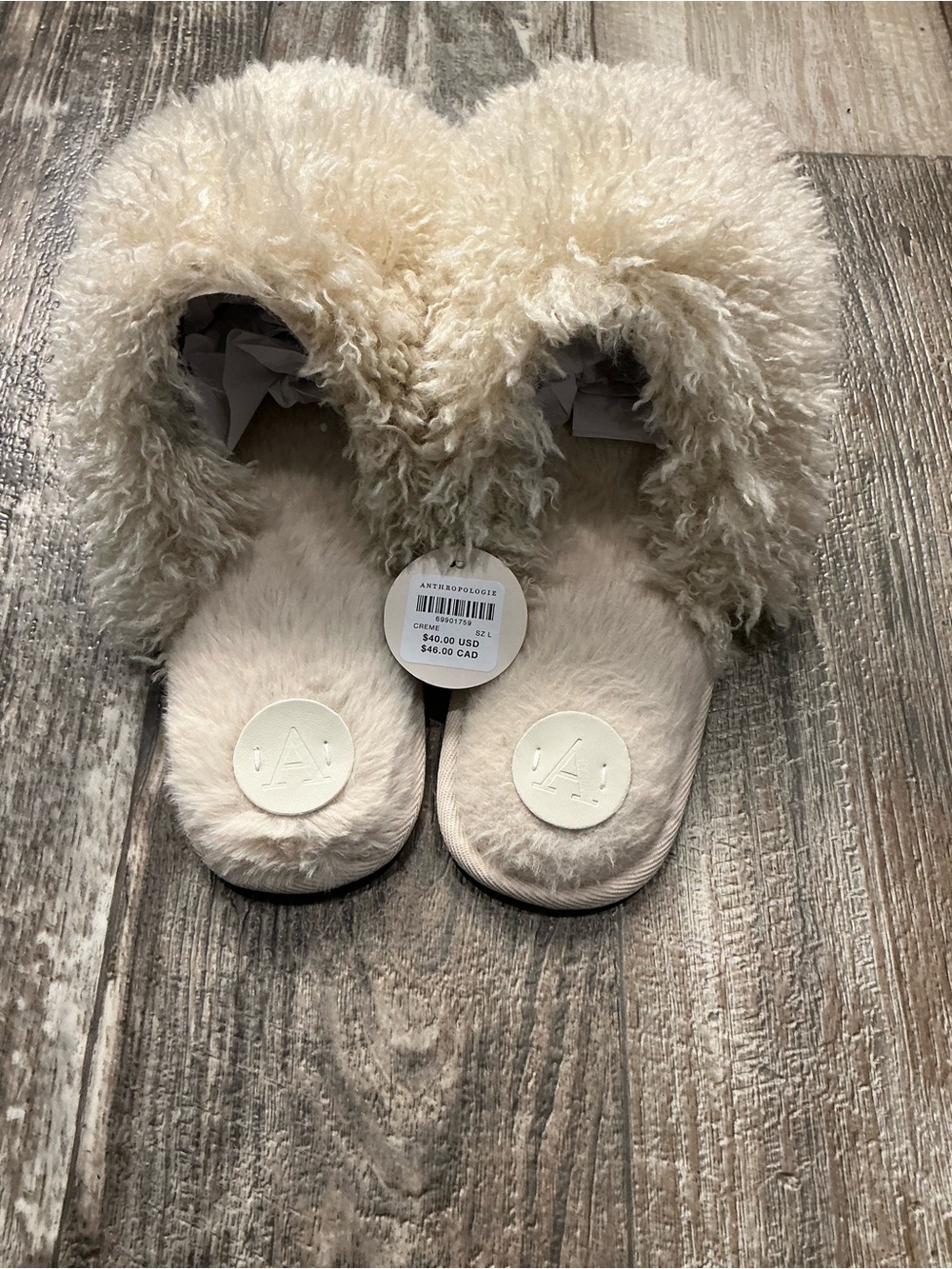 Anthropologie Cream Plush Slip-On Slippers Size Large 9/10 - Picture 8 of 12
